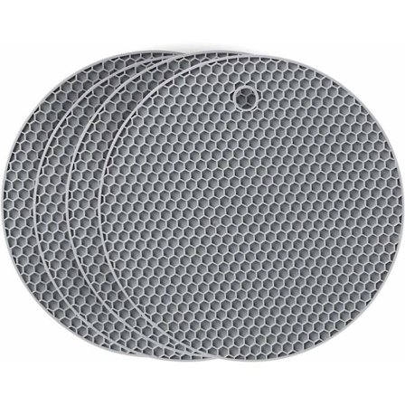 Grå rund silikonunderlag 4-pakning sklisikker varmebestandig 250°C multifunksjonell skjestøtte underlag kjøkkenbordmatte for kjøkken spisestue 