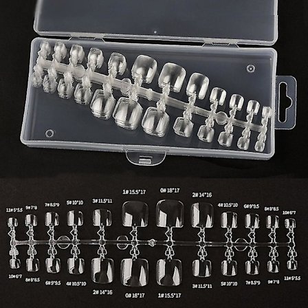 240 st/set Fyrkantiga Lösnaglar för Tår Heltäckande Naturlig Vit Klar Tryck På Falska Tånaglar Akryl Fot Nagelkonst Tips För Kvinnor