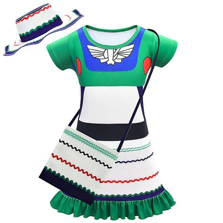 4-10 år Barn Flickor Buzz Lightyear Cosplay kostymklänning + hatt + väska