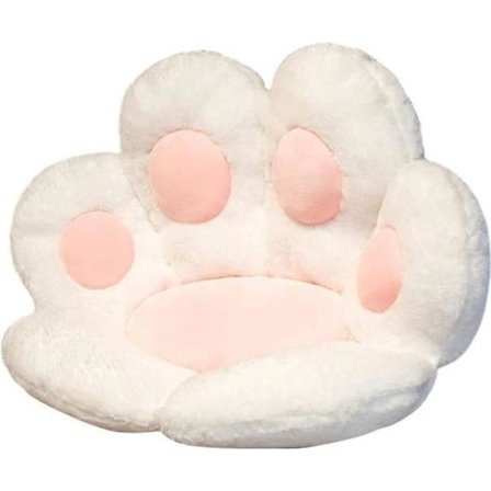 (Hvid) Hynder til stole, fodskamler, maskinvaskbare, sød kattepote pude, hvid plys + PP bomuld, 70x60x12cm