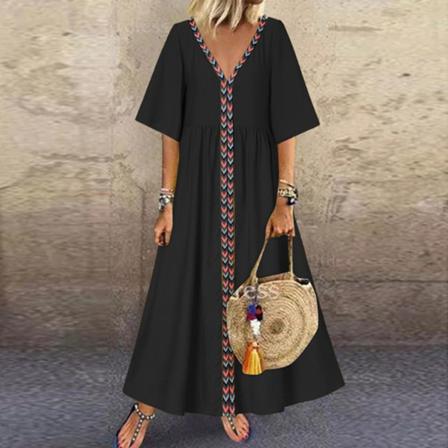 Dam Boho V-ringad Lång Maxi Kaftan Klänning Summer Holiday Beach