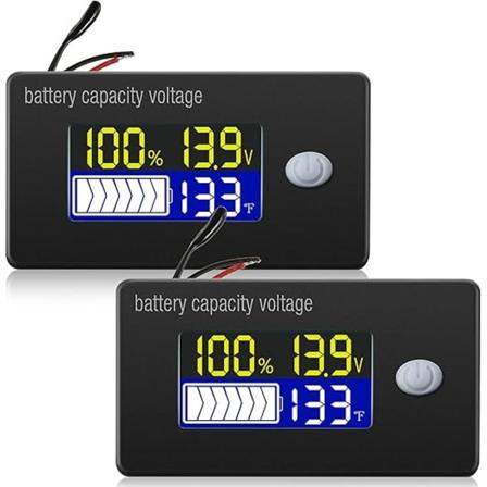 2 Batterikapacitet Voltmeter med Alarm og Ekstern Temperatursensor 0-179°F Temperaturmonitor 12V 24V 36V 48V 60V 72V Blybatteri Mete