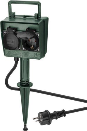 Goobay Four-way garden socket, black-green, 2 m - specially developed for outdoor use â€“ IP 44 splash-proof protection