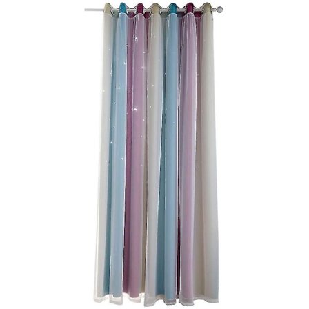 Stjerne gardiner barnerom mørkleggingsgardiner med voile barnegardiner dobbel hul stjerne gardiner for barn dobbelt lag gardiner 134*160cm