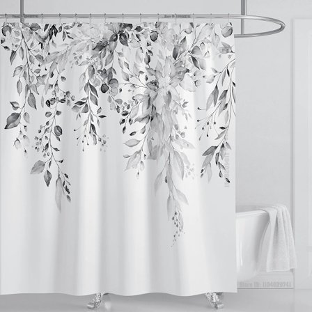 Smaragdgrønt eukalyptus bruseforhæng, sammenhængende planteblade med blomstret bruseforhængssæt med kroge, B120xH180cm