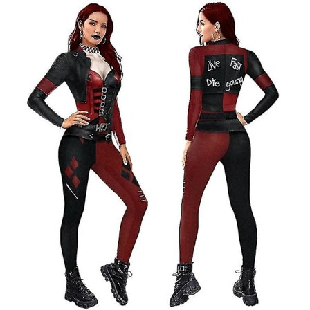 Jente Kvinner Harley Quinn Halloween Party Cosplay Costume Jumpsuit Elastisk Body Q