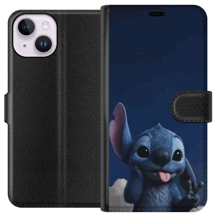 Yhteensopiva Lompakkokotelo Apple iPhone 14 Stitch Disney yö taivas sininen avaruusolento Lilo ja Stitch hahmo söpö piirretty kawaii juliste rauhanmer