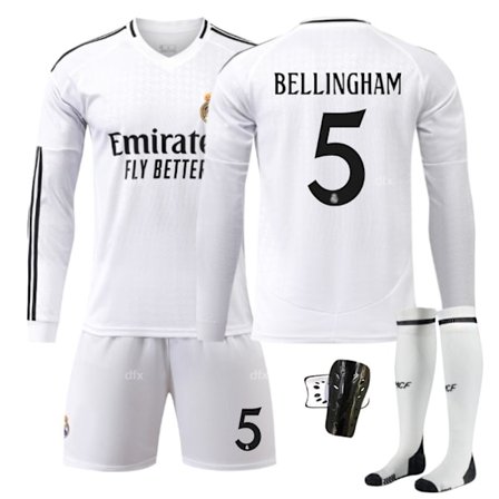 Real Madrid Barn Hemma Kit 2024-2025 Höst & Vinter Nr 5 Strumpor + Skydd M BELLINGHAM Nr 7 Strumpor + Skydd Nr 7 strumpor + Skydd