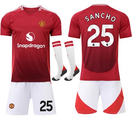 24-25 Manchester United Hjemmedrakt Barn Voksen Fotballsett med Sokker No.25 SANCHO No.25 SANCHO