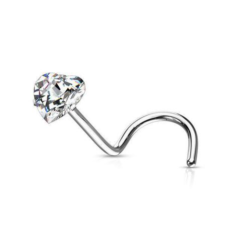 Skruvbar Näspiercing I 316l Stål Med Hjärtformad Kristall Vit Cz