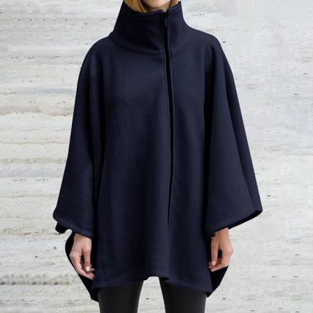 Kvinnor Fladdermus Ärmar Stativ Krage Enfärgad Kappa Full Zip Jacka