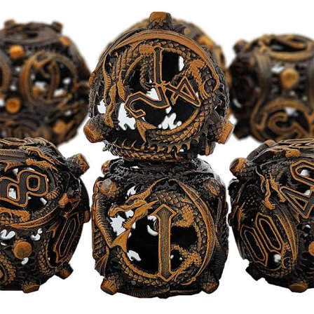 Spilledåse til Dungeons and Dragons, HNCCESG Rollespilsdæse 7 stykker med metalæske Polyhedral hul metal rund drage terning D4/D6/D8/D10