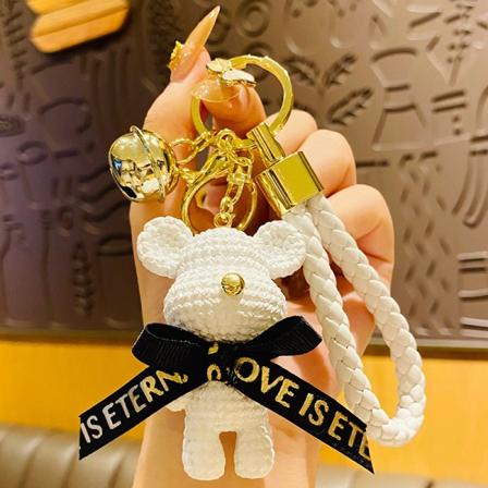 Söt nyckelring Kawaii Anime Nyckelringar Tillbehör, Kawaii Liten Björnhandväska Charm Bil Cartoon Nyckelkedja för Flicka Kvinnor-Ullbjörn-vit