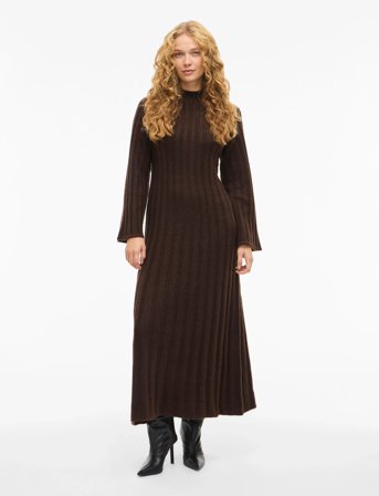 Vila Vicleo Highneck L/S Ankle Knit Dress - Brown - M