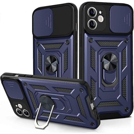 iPhone 12 Skal med Linsskydd, iPhone 12 Fodral med Kameraskydd & Ställ Militärklass Stöttåligt Kraftigt Skyddande med Magnetisk Bil M