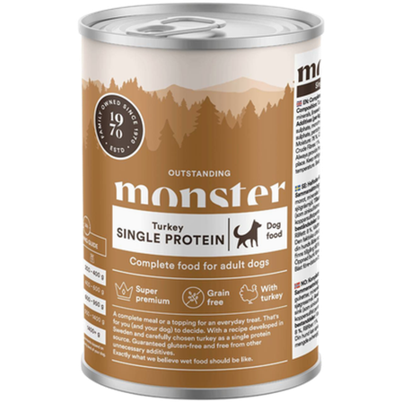 Monster Pet Food - Dog Adult Single Turkey Burk 400 g - Hund - Hundefôr & hundemat - Våtfôr & våtmat - ZOO.no