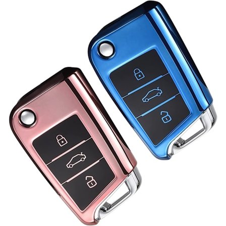 Ruusukullanvärinen + sininen avaimen kotelo 2 kpl Yhteensopiva VW Golf 7 TPU suojakuori auton avaimelle 3 painiketta Auton lisävaruste