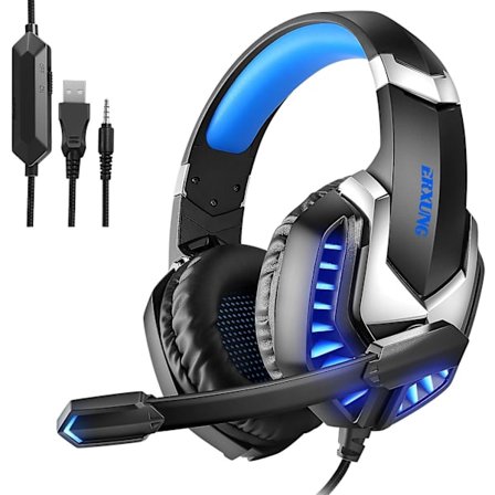 Gaming Headset, Ps5 Pc Gaming Headset With Noise Canceling Mic, 3d Stereo Surround Sound Led Light, Xbox One Headset For Switch Laptop Tablet, Blue