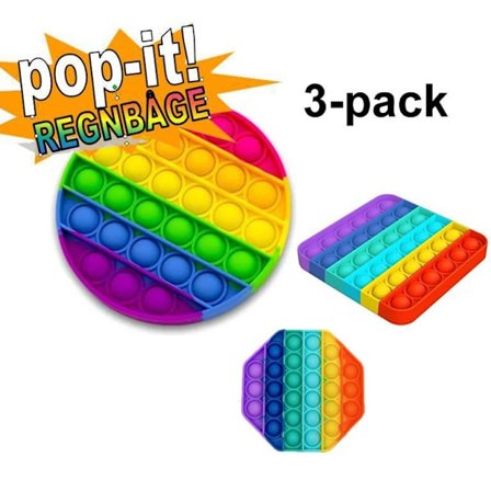 3-pak Pop It Fidget Leke Original - Regnbue flerfarget