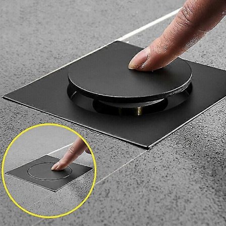 Pop Up Golvbrunn i Järn Anti-lukt Krompläterad Mässing Badrumsbrunn Deodoriserande 1st - Svart