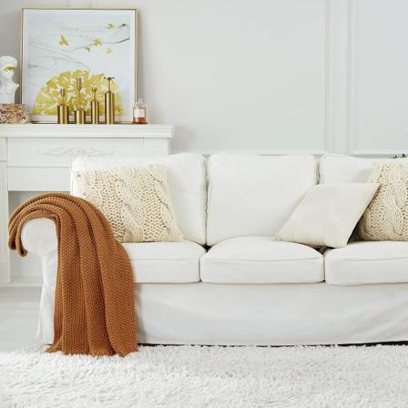 Strikkete teppe lett brent oransje 100 % økologisk bomullsteppe for sofa seng babybarnerom, rustikk nostalgisk chic, 129,54 cm x 160,02 cm