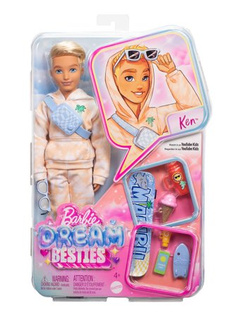 Dream Besties Ken Fashion Doll With 9 Summer & Skateboard Themed Accessories Patterned Barbie