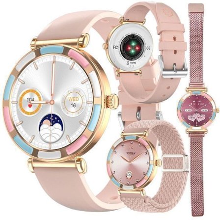 Montre Connectée Femme XTRADITECH Sport Alliage Diamanté Strass Multicolore Doré Rosé Blå Rund 1,27 Bak Effekt Keramik 3Armband