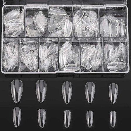 Akryl Negltipper Sett med 500 Full Dekning for DIY Neglekunst, 10 Størrelser[D]