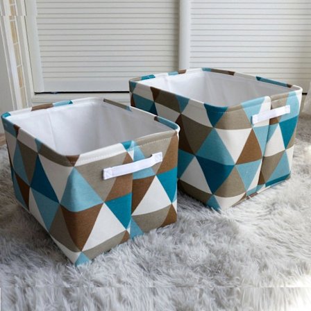Oppbevaringskurv for husholdningslin og leker, oppbevaringskurv for artikler, med 2 håndtak (trekant)
