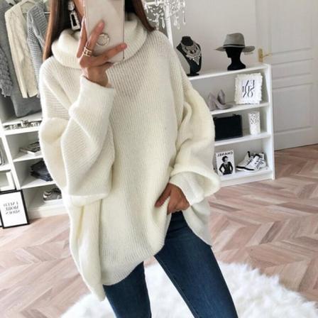 Dam Långärmad Tröja Vinter Varm Jumper Toppar