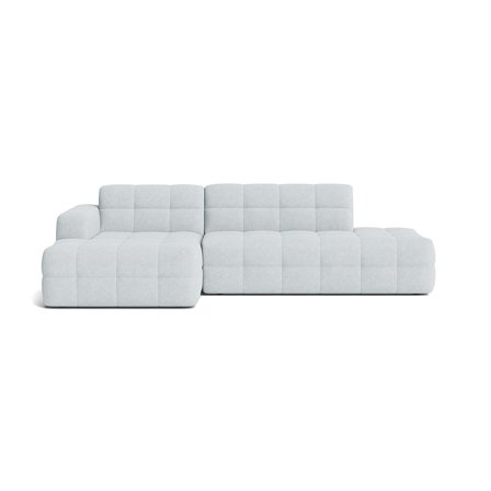 Paris Chaiselongue-Sofa, links | Open End in Aragon Kristallblau, modernes gestepptes Design, modularer Aufbau, hoher Sitzkomfort, 77cm Höhe