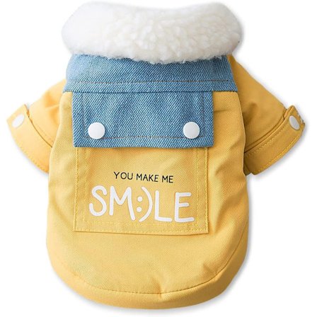 Hundkappa, söta husdjurskläder, vinterhundkappa med lamm plyschfoder, vinterjacka för valpar (M, gul)
