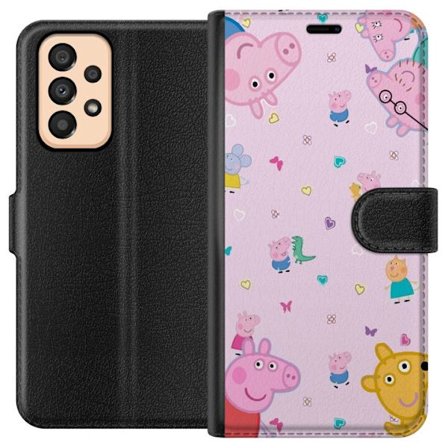 Kompatibelt Lommeboketui til Samsung Galaxy A33 5G Peppa Gris med en baby i armene, mamma gris motiv i fargerik og myk barneillustrasjon med hjerter