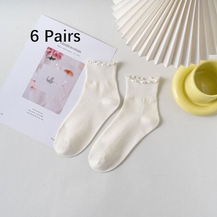 Dame Sokker, Flæse Kant Afslappede Ankelstrømper Åndbare Kølige Strikkede Bomulds Salat Crew Flæse Sokker 6 par