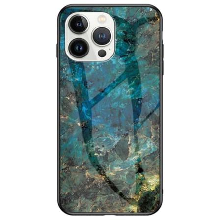 Iphone 14 Pro Marmorskal 9h Härdat Glas Baksida Glassback V2 Multicolor Emerald Green