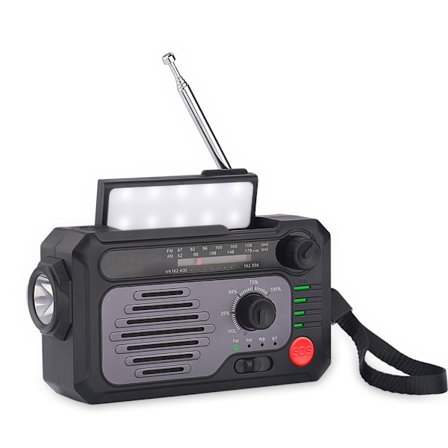 Solar Emergency Radio Handvev Multifunktions Radio Ficklampa med Bluetooth, Grå
