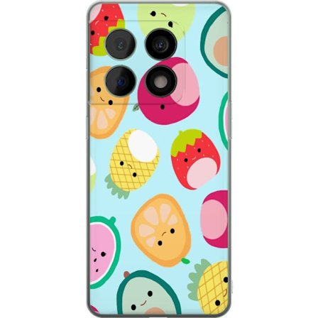 Kompatibelt Mobildeksel til OnePlus 10 Pro Mønster av kawaii-frukter som jordbær sitron ananas og avocado på lyseblå bakgrunn