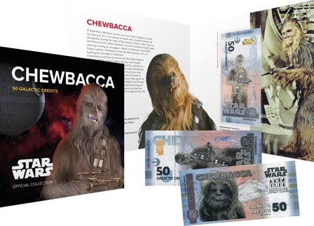 Star Wars - Chewbacca - Certificeret 50 Galactic Credits souvenir pengeseddel i folder