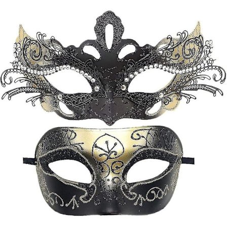 2 stk., Par Masquerade Masker Metal Venetian Mardi Gras Fest Aften Prom Kostume Maske (guld)