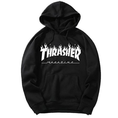 Unisex Thrasher -huppari, kirjainpainettu collegepaita, kiristysnyörillinen huppu ja tasku