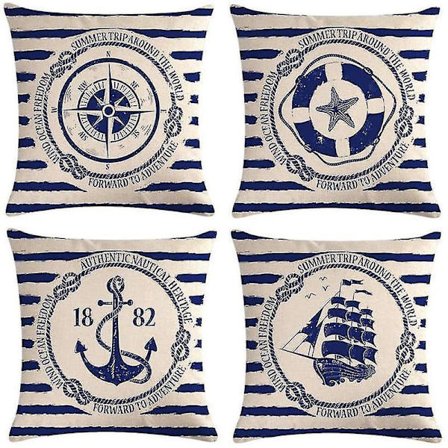 4 stk Putetrekk Seiling Navigasjonskompass Dekorative Putetrekk Bomulls Lin Putetrekk 45x45cm
