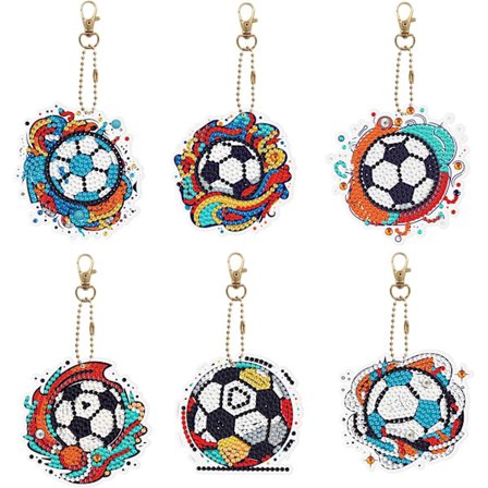 6 stk. DIY 5D Farverig Fodbold Diamant Maleri Nøglering Sæt D