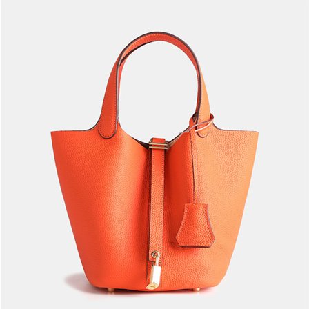 Stor Orange Læder Lychee Mønstret Taske til Transport - XF12-