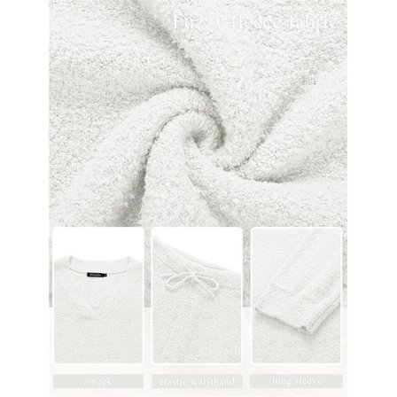 Kvinnors 2-delade outfits Fuzzy Fleece Pyjamas Set Långärmad Loungewear Pink