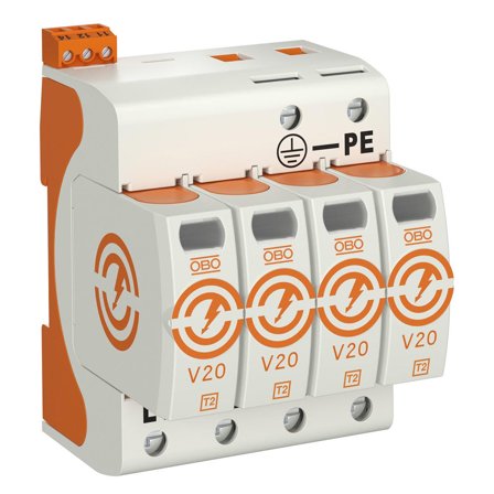 Obo Bettermann 5095284 Överspänningsskydd typ 2, 230V, IP20 V20-4+FS-280, Anslutningsdon & kablar