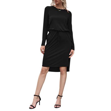 Elegant Kvinnor Med Dragsko Med Snörning Vestidos Mjuk Rund Hals Lös