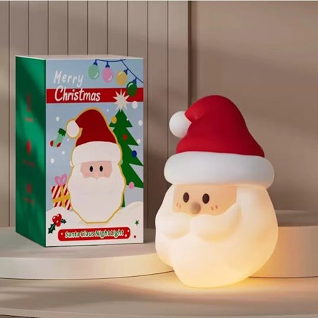 Nattlampe med Julenissen | Ideell festlig gave, juleatmosfære dekorasjon, oppladbar USB LED-lampe med dimmefunksjoner