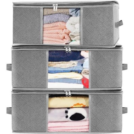 3 kpl (harmaa) Säilytyspussi vaatteille sängyn alle, kangaspinta