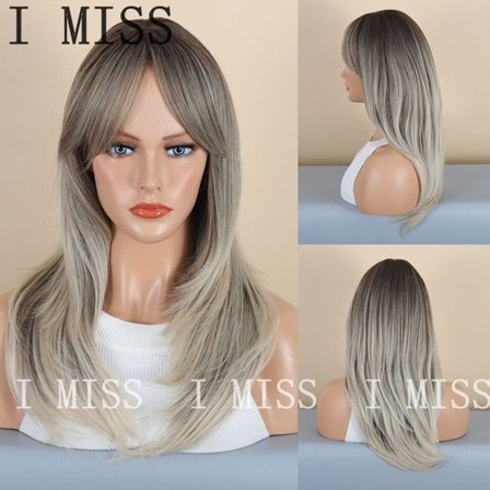 Naisten harmaa gradientti keskijakaus pitkä peruukki