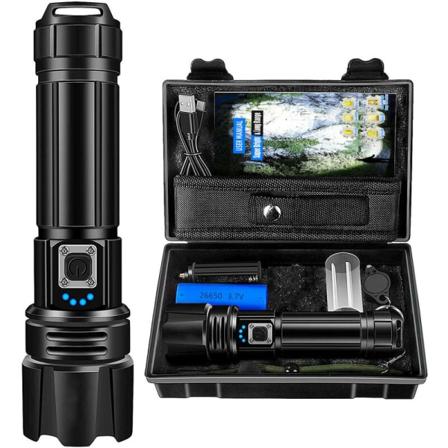 Supersterk LED-lommelykt, 11000 lumen oppladbar lommelykt, xhp70.2 taktisk lampe, IP67 vanntett 5 moduser camping fotturer nødbelysning